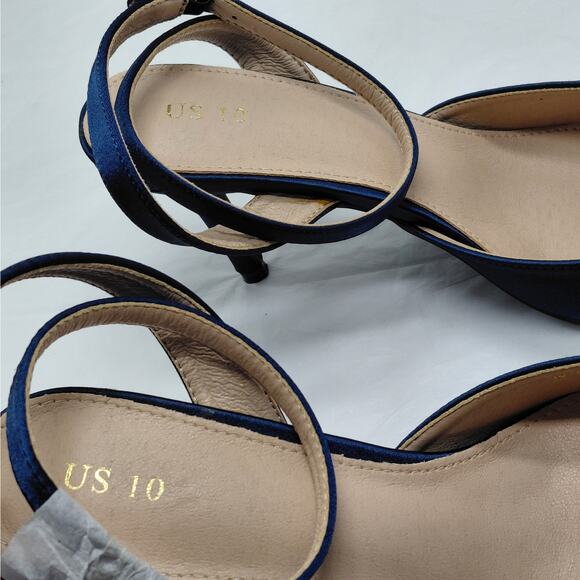 Perphy Womens Heels Size 10 Blue Satin Rhinestone Slingback Cocktail Pumps Shoe - Picture 8 of 12